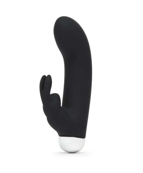 Черный вибратор с клиторальным отростком Greedy Girl Mini Rabbit Vibrator - 14 см.
