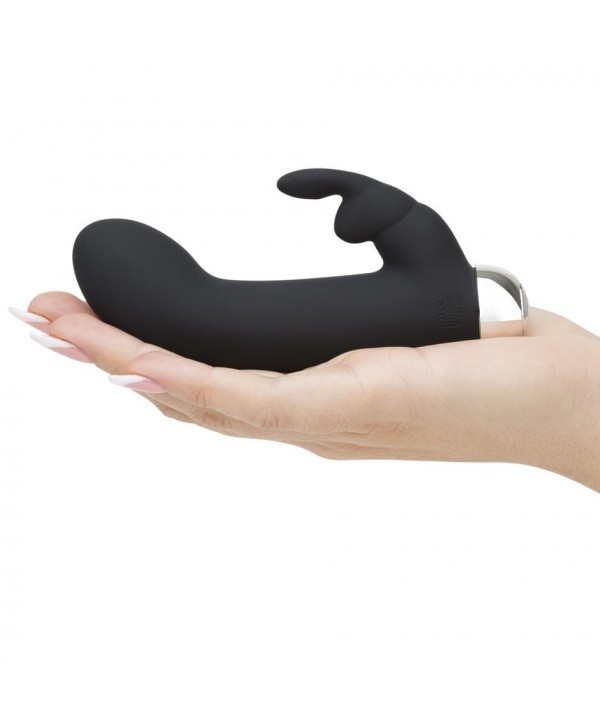 Черный вибратор с клиторальным отростком Greedy Girl Mini Rabbit Vibrator - 14 см.