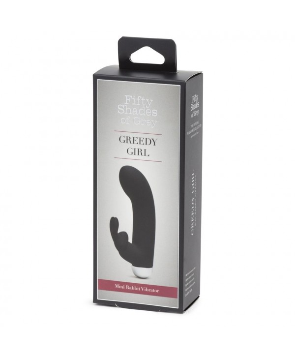 Черный вибратор с клиторальным отростком Greedy Girl Mini Rabbit Vibrator - 14 см.