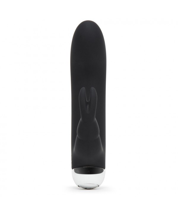 Черный вибратор с клиторальным отростком Greedy Girl Mini Rabbit Vibrator - 14 см.