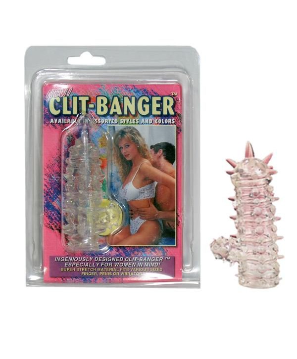 Прозрачная насадка с шипами и клиторальной шишечкой CLIT-BANGER SLEEVE IN CLEAR