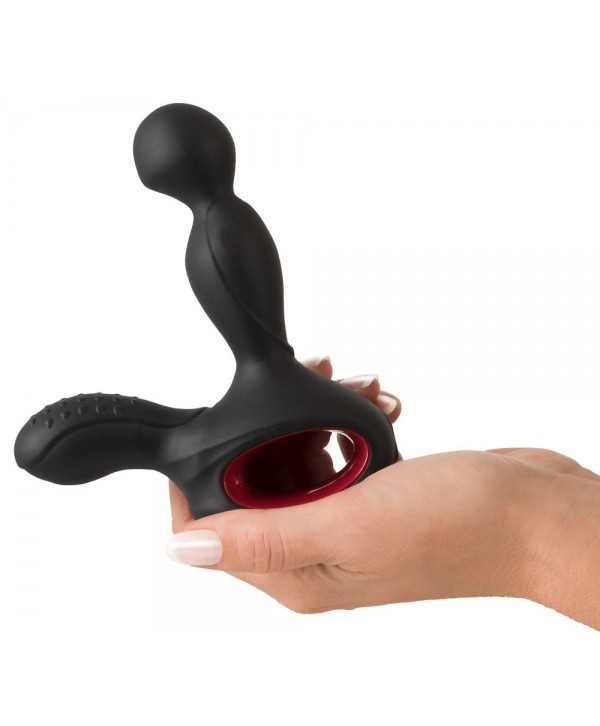 Черный вибромассажер простаты с нагревом и ротацией Prostate Plug - 14,5 см.