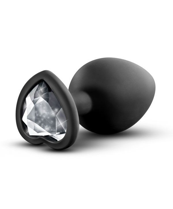 Черная анальная втулка с прозрачным кристаллом Bling Plug Medium - 8,2 см.