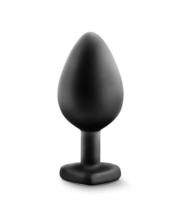 Черная анальная втулка с прозрачным кристаллом Bling Plug Medium - 8,2 см.