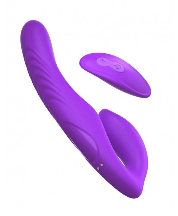 Фиолетовый безремневой вибрострапон с пультом Ultimate Strapless Strap-On - 22,22 см.