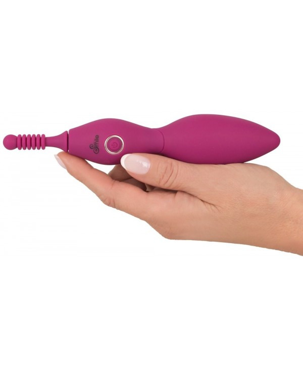 Ярко-розовый клиторальный вибратор с 3 насадками Spot Vibrator with 3 Tips - 17,9 см.