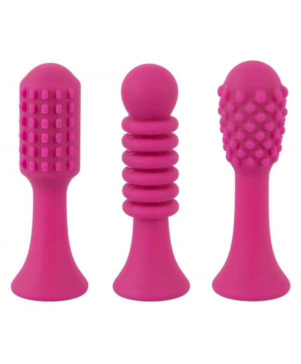 Ярко-розовый клиторальный вибратор с 3 насадками Spot Vibrator with 3 Tips - 17,9 см.