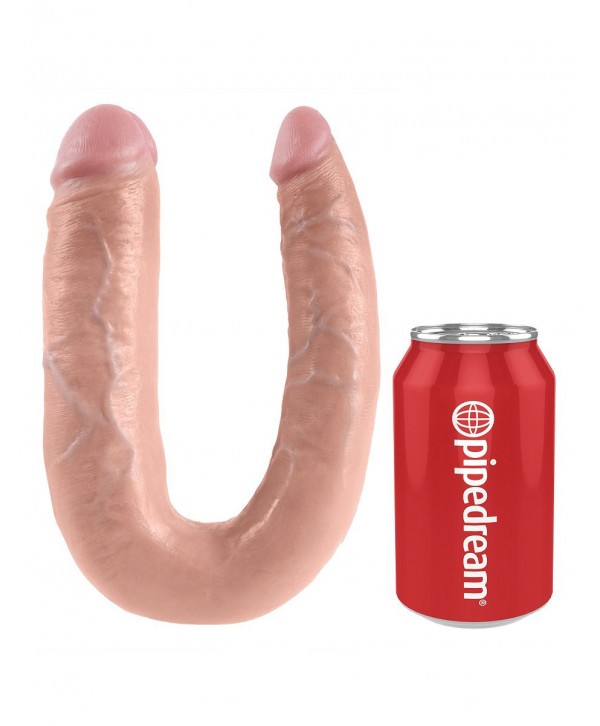 Телесный двусторонний фаллоимитатор U-Shaped Large Double Trouble - 44,4 см.