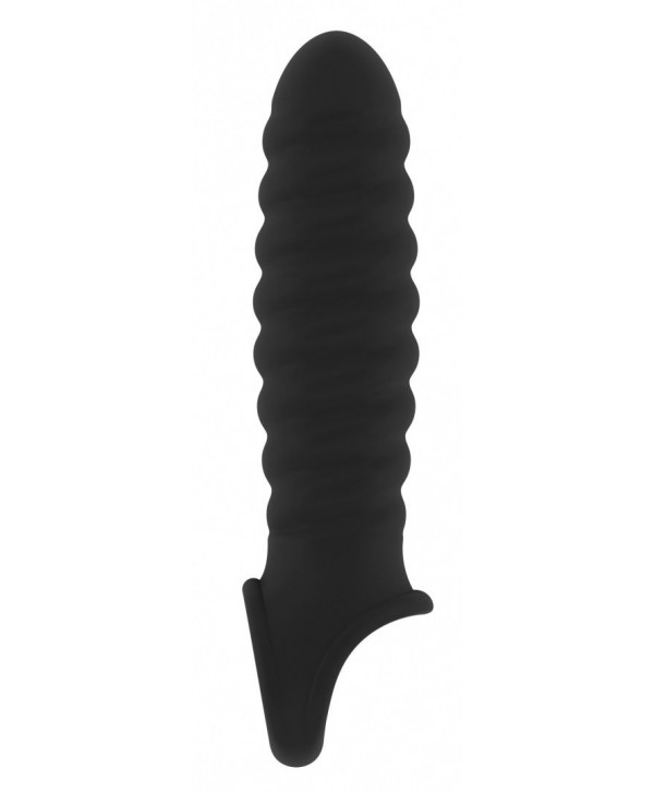 Чёрная ребристая насадка Stretchy Penis Extension No.32