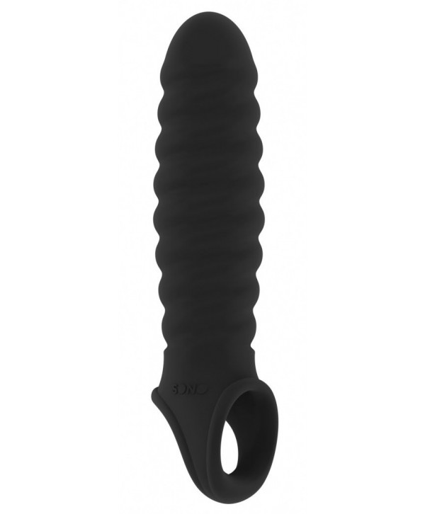 Чёрная ребристая насадка Stretchy Penis Extension No.32