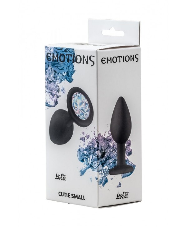 Чёрная анальная пробка Emotions Cutie Small с прозрачным кристаллом - 7,5 см.