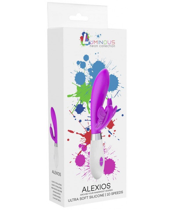 Ярко-розовый вибратор Alexios с клиторальной бабочкой - 21 см.