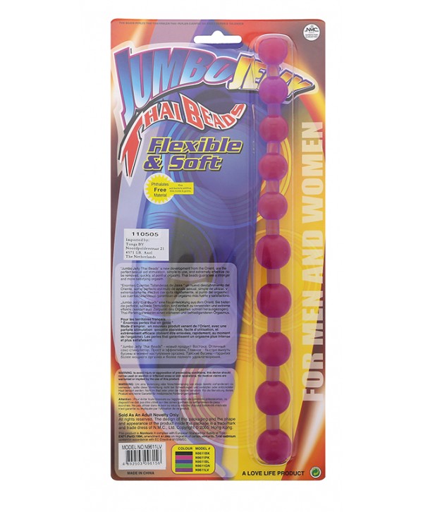 Фиолетовая анальная цепочка JUMBO JELLY THAI BEADS CARDED LAVENDER - 31,8 см.