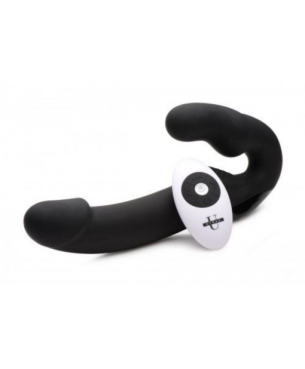 Черный безремневой страпон Urge Silicone Strap On с пультом ДУ - 24 см.