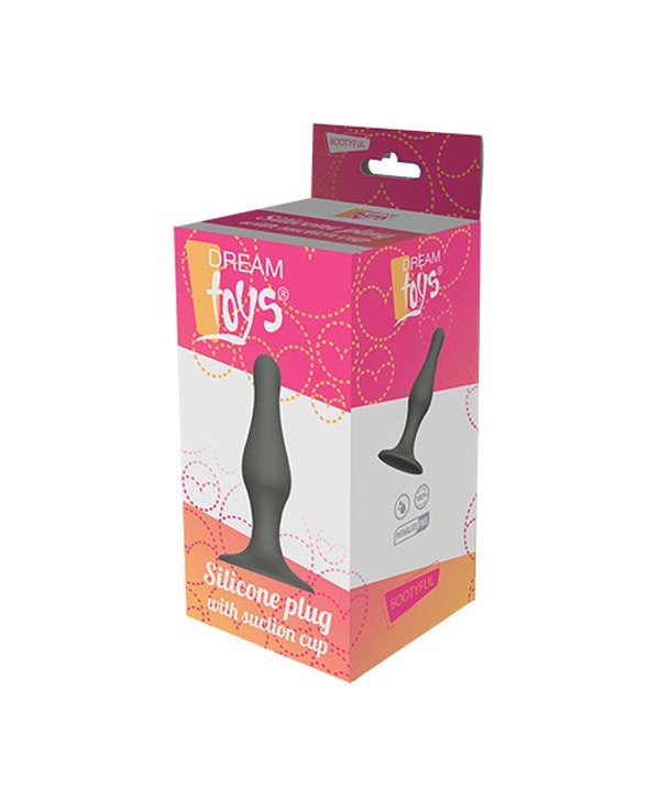 Серый удлиненный анальный стимулятор PLUG WITH SUCTION CUP - 10,3 см.