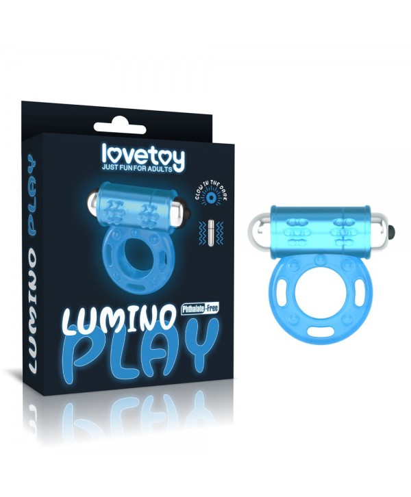 Голубое, светящееся в темноте эрекционное виброкольцо Lumino Play Vibrating Penis Ring