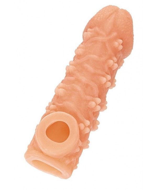Телесная закрытая насадка с пучками шишечек Cock Sleeve 009 Size L - 17,6 см.