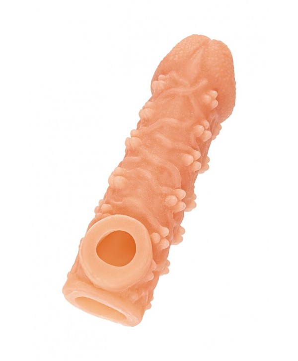 Телесная закрытая насадка с пучками шишечек Cock Sleeve 009 Size L - 17,6 см.
