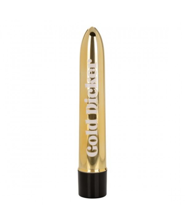 Золотистый классический вибратор Naughty Bits Gold Dicker Personal Vibrator - 19 см.