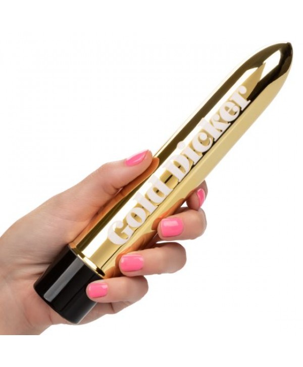 Золотистый классический вибратор Naughty Bits Gold Dicker Personal Vibrator - 19 см.