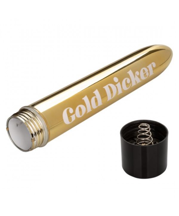 Золотистый классический вибратор Naughty Bits Gold Dicker Personal Vibrator - 19 см.