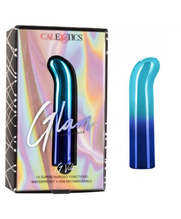Голубой изогнутый мини-вибромассажер Glam G Vibe - 12 см.