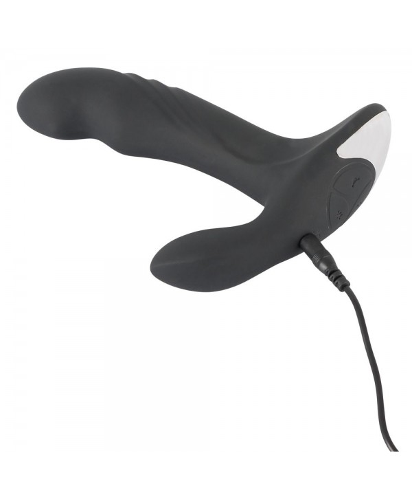 Черный вибромассажер простаты с функцией римминга Plug with Perineum Stimulator - 16,6 см.