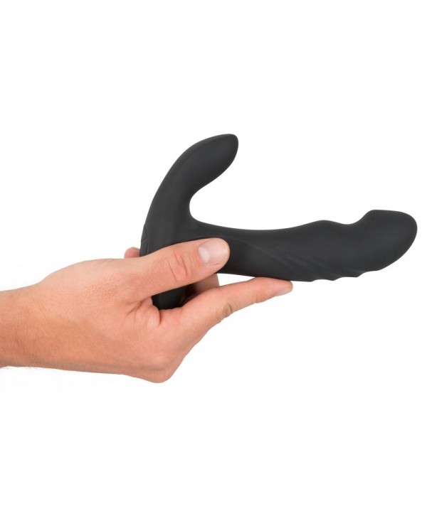 Черный вибромассажер простаты с функцией римминга Plug with Perineum Stimulator - 16,6 см.