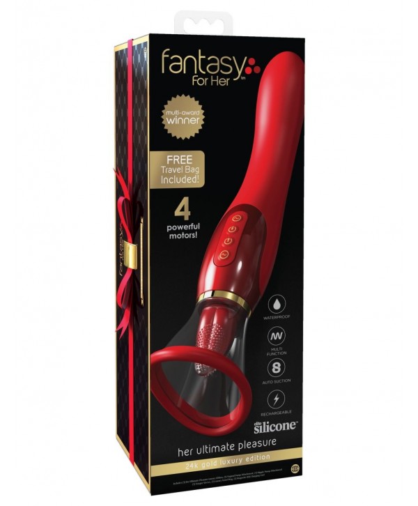 Красный двухсторонний вибростимулятор Ultimate Pleasure 24K Gold Luxury Edition - 25 см.