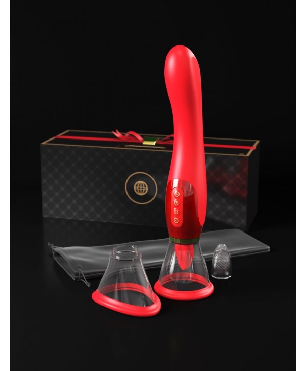 Красный двухсторонний вибростимулятор Ultimate Pleasure 24K Gold Luxury Edition - 25 см.
