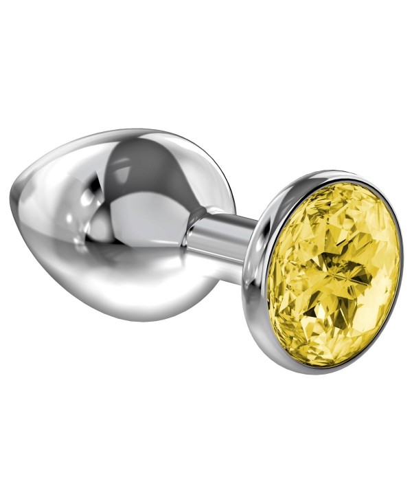 Малая серебристая анальная пробка Diamond Yellow Sparkle Small с жёлтым кристаллом - 7 см.
