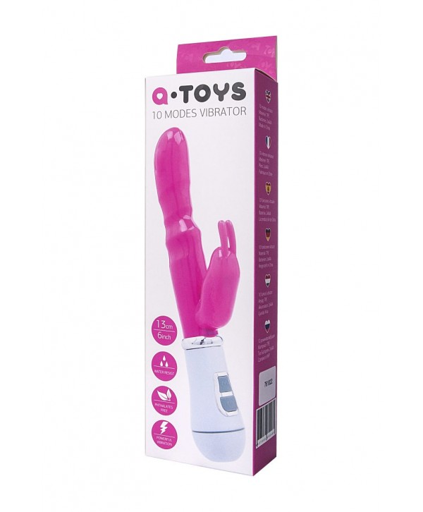 Ярко-розовый вибратор ToyFa A-toys с клиторальным стимулятором - 20 см.