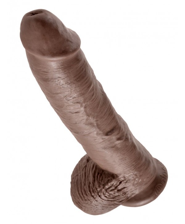 Большой коричневый фаллоимитатор с мошонкой 10  Cock with Balls на присоске - 25,4 см.