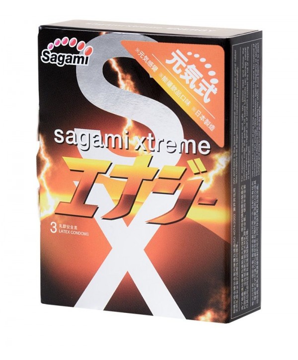 Презервативы Sagami Xtreme Energy с ароматом энергетика - 3 шт.