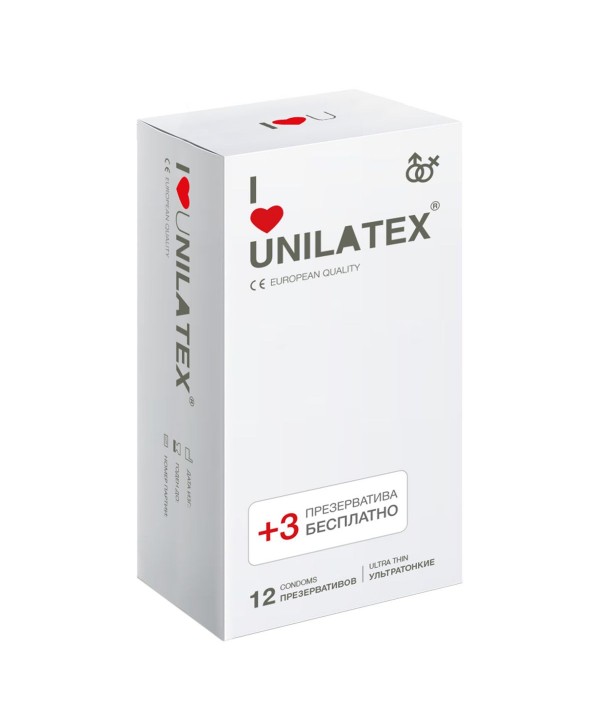 Ультратонкие презервативы Unilatex Ultra Thin - 12 шт. + 3 шт. в подарок
