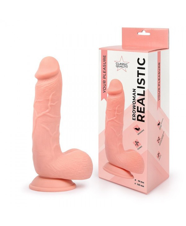 Фаллоимитатор-реалистик Erowoman телесного цвета с мошонкой