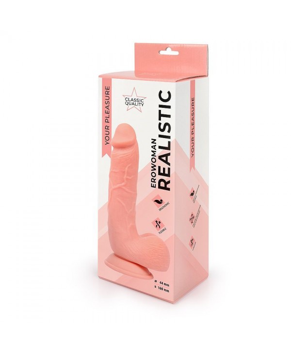 Фаллоимитатор-реалистик Erowoman телесного цвета с мошонкой