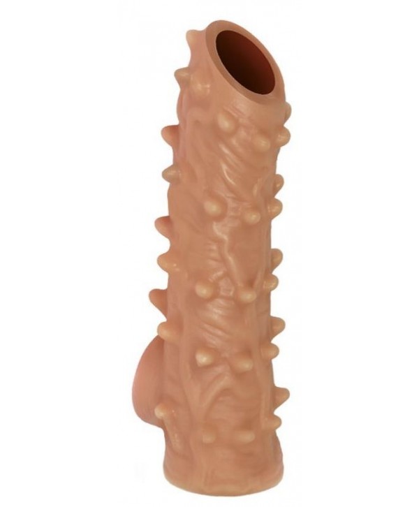 Телесная насадка с шипами и открытой головкой Nude Sleeve M - 12 см.