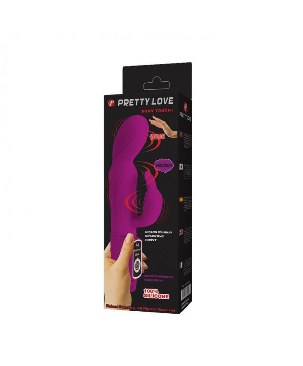 Лиловый вибратор с клиторальной стимуляцией Body Touch - 22,5 см.