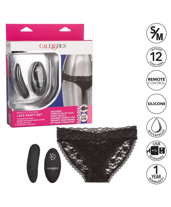 Черные кружевные трусики с вибромассажером Remote Control Panty Set S/M