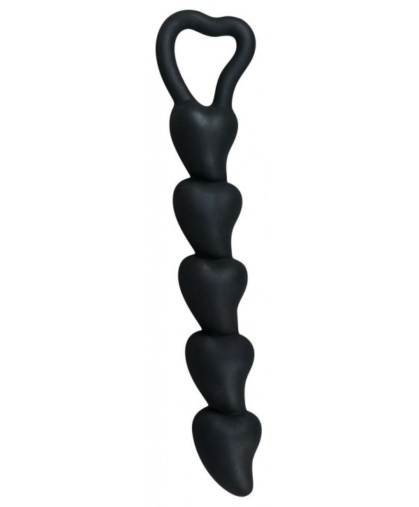 Чёрная анальная цепочка с звеньями-сердечками Black Velvet - 18,5 см.