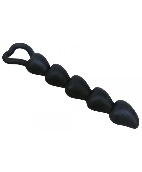 Чёрная анальная цепочка с звеньями-сердечками Black Velvet - 18,5 см.