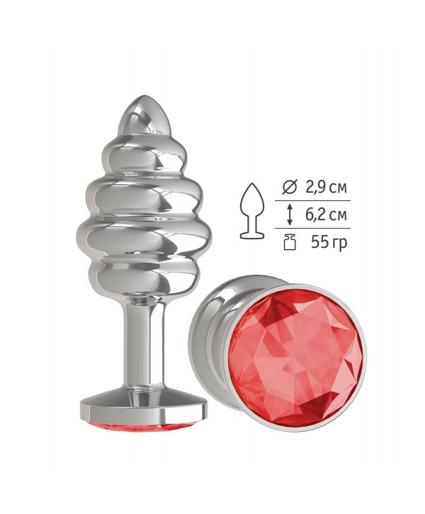 Серебристая пробка с рёбрышками и красным кристаллом - 7 см.