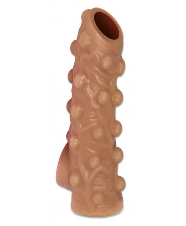 Телесная насадка с бугорками и открытой головкой Nude Sleeve S - 10 см.
